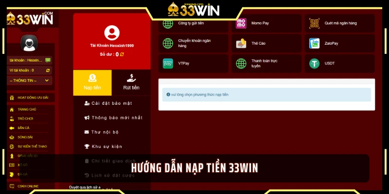 Hướng dẫn nạp tiền 33WIN